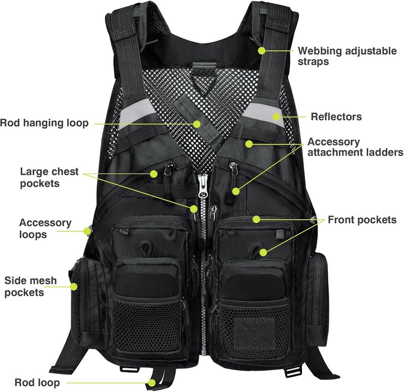 Gonex Fly Fishing Vest for Men Women, Comfortable Adjustable Fishing Vest with Multi-Pockets Reflective Stripes - Image 3